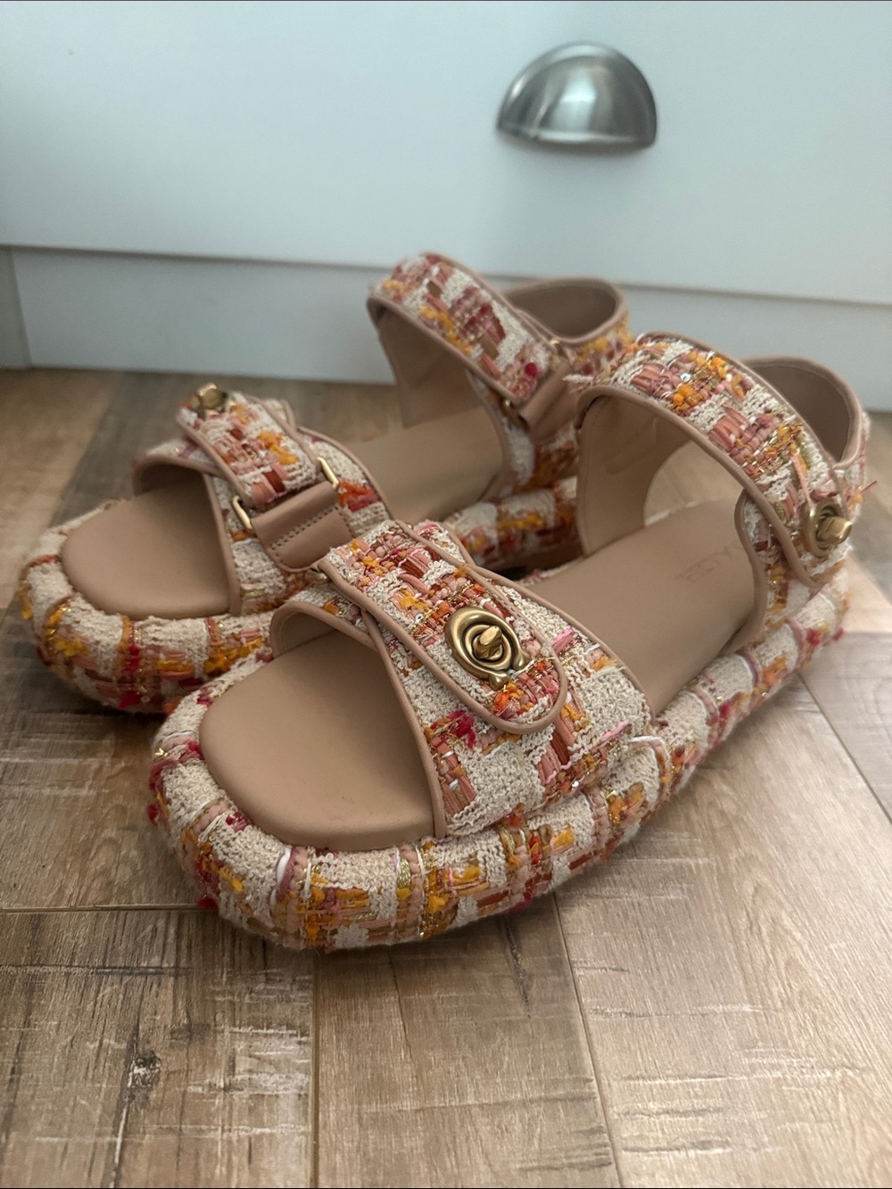 Coach Tweed Multicolor Pink and Cream women’s ' Sandals - Picture 1 of 4